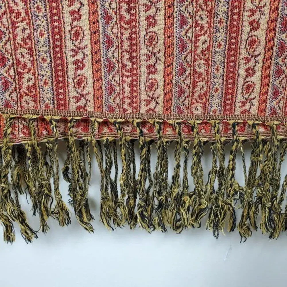 Pashmina Scarf Double Sided Paisley Red Gold Silk Blend Women One Size Shawl